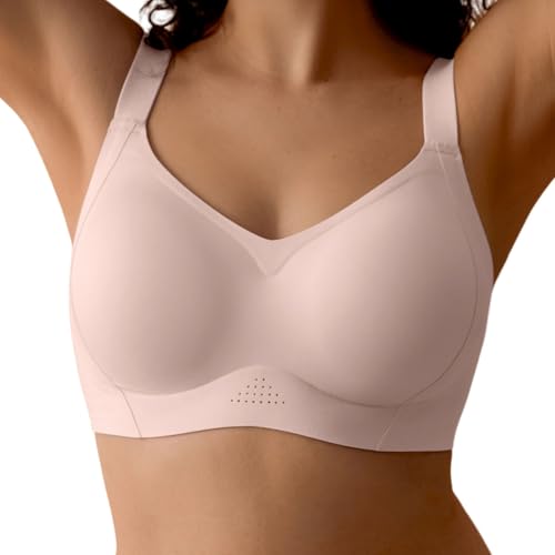 SHARICCA Glatter BH Damen ohne Bügel Seamless Push Up Bra Nahtloser Atmungsaktiv Seamless Bralette Starker Halt mit Verlängerer(Rosa-1P03-XL) von SHARICCA