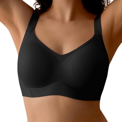SHARICCA Glatter BH Damen ohne Bügel Seamless Push Up Bra Nahtloser Atmungsaktiv Seamless Bralette Starker Halt mit Verlängerer(Schwarz-1P02-XL) von SHARICCA