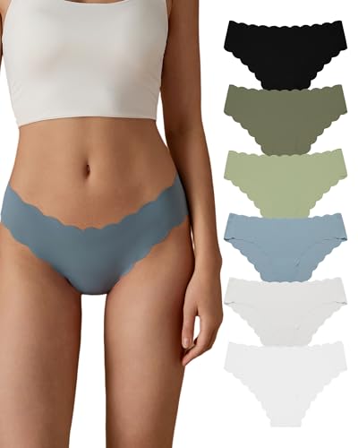 SHARICCA Damen Unterwäsche Nahtlos Slips Stretch Hipster Brazilian Slips Unsichtbar Weich Höschen Panties Streifen Bikinis Unterhosen für Frauen 5er Pack (Mehrfarbig-5P06A M) von SHARICCA