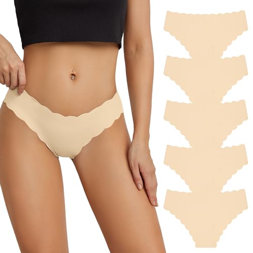 SHARICCA Damen Unterwäsche Nahtlos Slips Stretch Hipster Brazilian Slips Unsichtbar Weich Höschen Panties Streifen Bikinis Unterhosen für Frauen 5er Pack (Mehrfarbig-5P07A, M) von SHARICCA