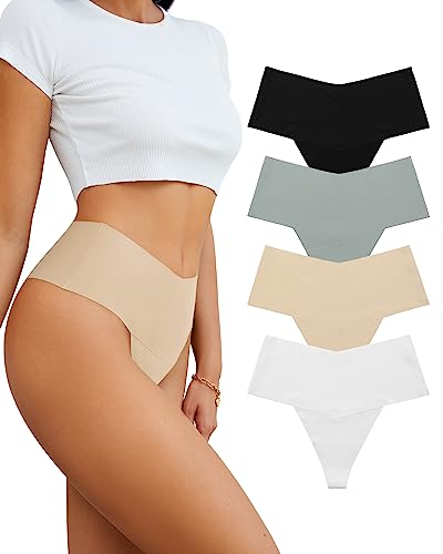 SHARICCA Hohe Taille String Tanga Damen No Show Slips 4er Pack (Mehrfarbig-06, S) von SHARICCA