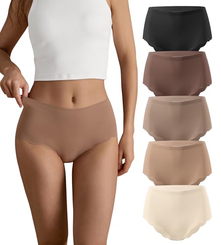 SHARICCA Nahtlos Slips Unterwäsche Damen Hohe Taille Bequeme Seamless Hipster Slips No Show Unterhosen Damen Panties Mehrpack (Mehrfarbig-5P01-4XL) von SHARICCA