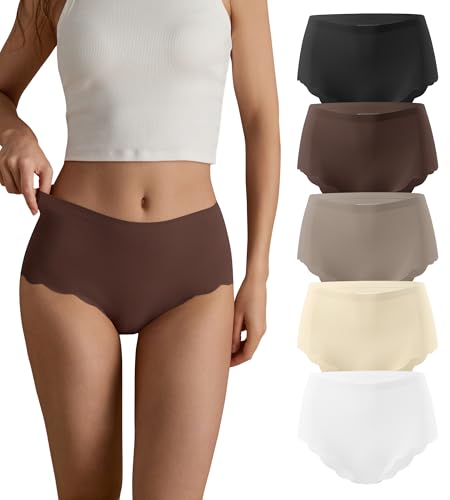 SHARICCA Nahtlos Slips Unterwäsche Damen Hohe Taille Bequeme Seamless Hipster Slips No Show Unterhosen Damen Panties Mehrpack (Mehrfarbig-5P02-5XL) von SHARICCA