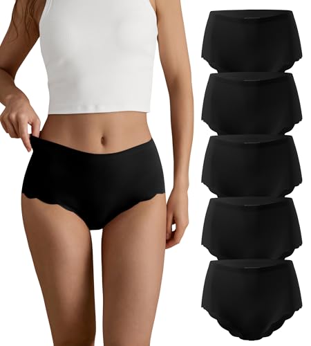 SHARICCA Nahtlos Slips Unterwäsche Damen Hohe Taille Bequeme Seamless Hipster Slips No Show Unterhosen Damen Panties Mehrpack (Mehrfarbig-5P03-M) von SHARICCA