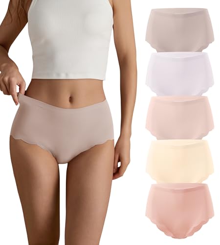 SHARICCA Nahtlos Slips Unterwäsche Damen Hohe Taille Bequeme Seamless Hipster Slips No Show Unterhosen Damen Panties Mehrpack (Mehrfarbig-5P04-M) von SHARICCA