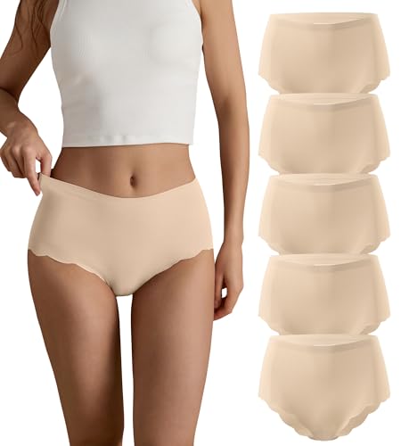 SHARICCA Nahtlos Slips Unterwäsche Damen Hohe Taille Bequeme Seamless Hipster Slips No Show Unterhosen Damen Panties Mehrpack (Mehrfarbig-5P06-2XL) von SHARICCA