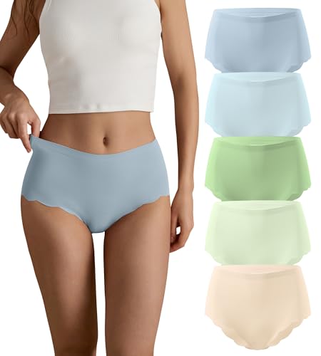 SHARICCA Nahtlos Slips Unterwäsche Damen Hohe Taille Bequeme Seamless Hipster Slips No Show Unterhosen Damen Panties Mehrpack (Mehrfarbig-5P07-M) von SHARICCA
