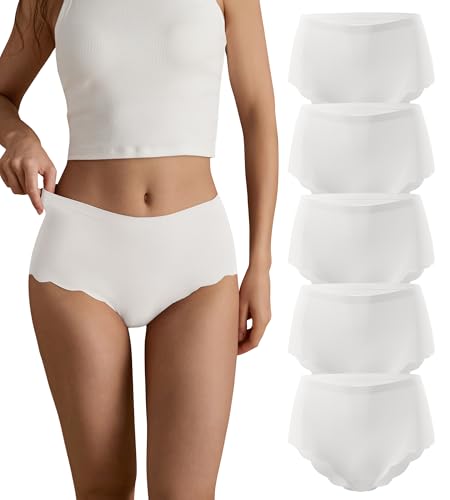 SHARICCA Nahtlos Slips Unterwäsche Damen Hohe Taille Bequeme Seamless Hipster Slips No Show Unterhosen Damen Panties Mehrpack (Mehrfarbig-5P09-XL) von SHARICCA