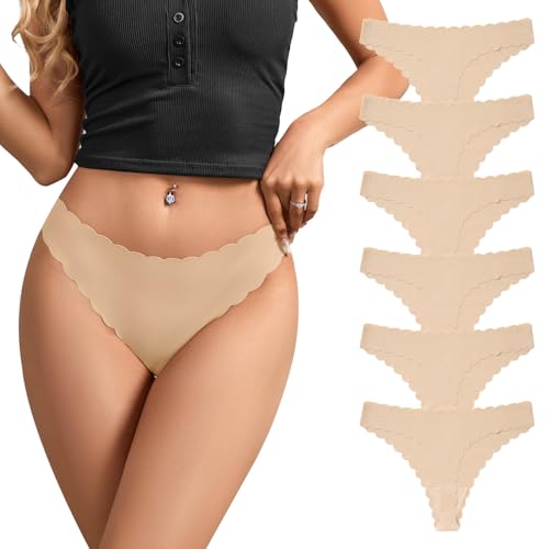 SHARICCA Nahtlos Unsichtbarer Tangas Unterwäsche Frauen No Show Thong mit Niedriger Taille Seamless Slips Höschen Weich Panties Set(Mehrfarbig-6P05,XL) von SHARICCA