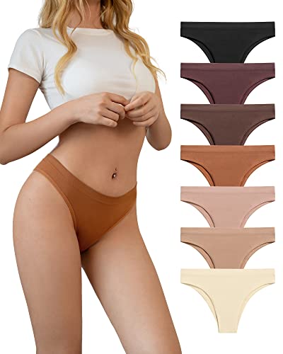 SHARICCA Nahtlose Bikini-Unterwäsche für Frauen, super Stretch, sexy, niedrige Taille, freche Höschen, weicher Komfort, Hipster-Pack, 7p01, warme Farben, S von SHARICCA