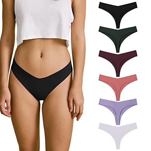 SHARICCA Nahtlose String Tanga Damen Unsichtbarer Tangas Unterwäsche Frauen mit Niedriger Taille 6er Pack (Mehrfarbig-03, L-1) von SHARICCA