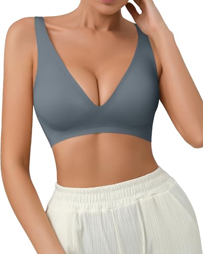 SHARICCA Nahtloser BH Push up BH Ohne Buegel Halbschalen BH Ohne Bügel Gepolstert Seamless Bra Tshirt BH Bralette Haltungskorrektur (DarkGrey-1P03-L) von SHARICCA