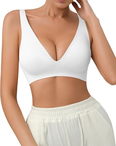 SHARICCA Nahtloser BH Wattierter BH Seamless Damen Ohne Bügel Haltungskorrektur BH Tshirt mit zusätzlicher BH-Verlängerung Sommer(Weiß-1P03-L) von SHARICCA