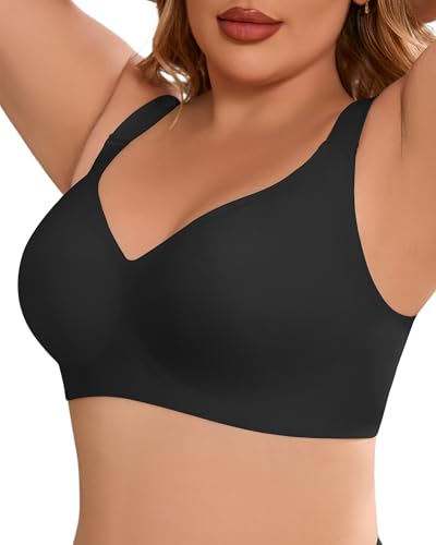SHARICCA Nahtloser Minimizer BH Damen Ohne Bügel Große Größen BHS Push Up mit Breiten Trägern Komfort Vollschalen Gepolstert Bustier Bequem Bügelloser Bralette T Shirt Weich Seamless Bra(Schwarz-XL) von SHARICCA
