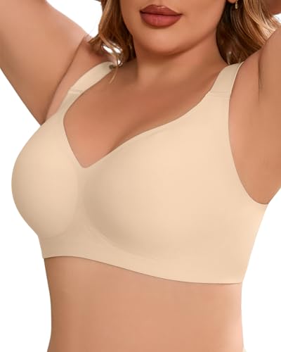 SHARICCA Nahtloser Minimizer BH Damen Ohne Bügel Große Größen BHS Push Up mit Breiten Trägern Komfort Vollschalen Gepolstert Bustier Bequem Bügelloser Bralette T Shirt Weich Seamless Bra(Beige-XL) von SHARICCA