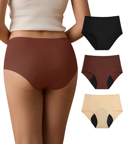 SHARICCA Perioden Unterwäsche Starke Blutung Hohe Taille Periodenunterschwäsche Seamless Slips Damen Lecksicher Menstruationsunterwäsche 40ML(Mehrfarbig-3P02,L) von SHARICCA