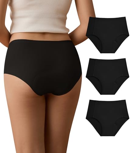 SHARICCA Perioden Unterwäsche Starke Blutung Hohe Taille Periodenunterschwäsche Seamless Slips Damen Lecksicher Menstruationsunterwäsche 40ML(Schwarz-3P01,XL) von SHARICCA