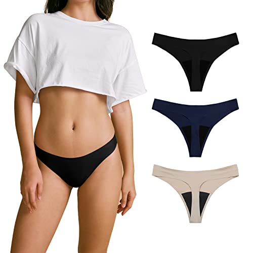SHARICCA Perioden Unterwäsche Thongs Unterhosen Absorbierend Menstruation Sporty Unterwäsche für die Mädchen Periode 3er Pack (Mehrfarbig-03, XS) von SHARICCA
