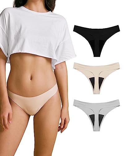SHARICCA Perioden Unterwäsche Thongs Unterhosen Absorbierend Menstruation Sporty Unterwäsche für die Mädchen Periode 3er Pack (Mehrfarbig-05, L) von SHARICCA