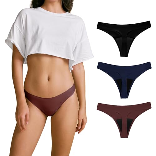 SHARICCA Perioden Unterwäsche Thongs Unterhosen Absorbierend Menstruation Sporty Unterwäsche für die Mädchen Periode 3er Pack (Mehrfarbig-06, S) von SHARICCA
