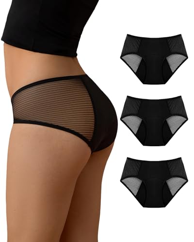 SHARICCA Periodenunterschwäsche Starke Blutung 60ML-Atmungsaktiv Hochsaugfähig Perioden Unterwäsche Bequem und Auslaufsicher Periodenslip(Schwarz-3P01-L) von SHARICCA