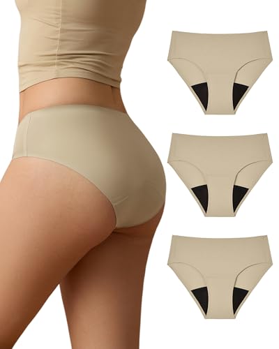 SHARICCA Periodenunterwäsche Starke Blutung 40 ML SaugfäHigkeit Perioden Unterwäsche Atmungsaktiv Lecksicher Menstruation Unterhosen Slips Damen (Mehrfarbig-3P03,L) von SHARICCA