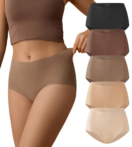 SHARICCA Seamless Slips Damen Hohe Taille Stretch Atmungsaktiv Unterhose Damen Nahtlos Dünn und Leicht Ohne Naht Panties (Mehrfarbig-5P01-M) von SHARICCA