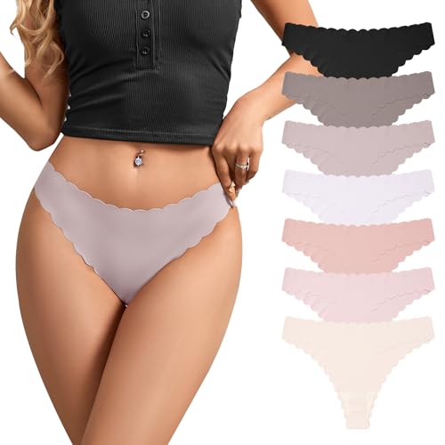 SHARICCA Nahtlos Unsichtbarer Tangas Unterwäsche Frauen No Show Thong mit Niedriger Taille Seamless Slips Höschen Weich Panties Set (Mehrfarbig-7P04,XL) von SHARICCA