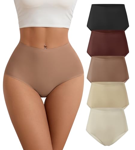 SHARICCA Seamless Slips Damen Unterhosen Nahtlos Hohe Taille Hipster Unterwäsche No Show ohne Naht Atmungsaktiv Mehrpack(Mehrfarbig-5P01-3XL) von SHARICCA