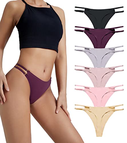 SHARICCA Seamless String Tanga Damen Atmungsaktiv Sexy Slip Nahtlos Hipster Bikini Damen Comfortable Unterhosen 6 Pack (Mehrfarbig-01, L) von SHARICCA