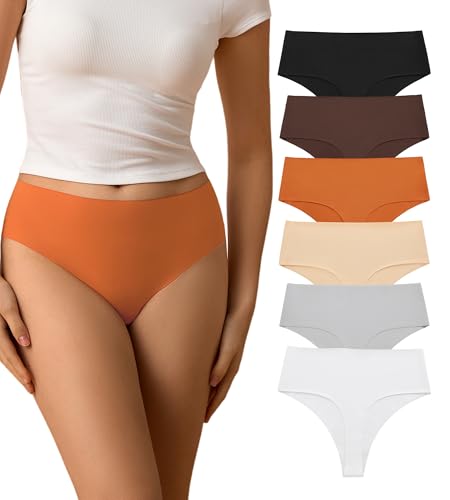 SHARICCA Seamless String Tanga Damen Hohe Taille Tanga Nahtlos Weich Atmungsaktiv Thong No Show Unterwäsche Slips Mehrpack (Mehrfarbig-6P01,XXL) von SHARICCA