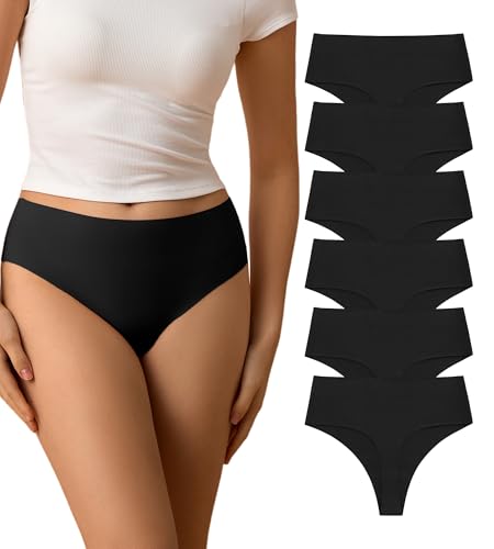 SHARICCA Seamless String Tanga Damen Hohe Taille Tanga Nahtlos Weich Atmungsaktiv Thong No Show Unterwäsche Slips Mehrpack (Mehrfarbig-6P02,L) von SHARICCA