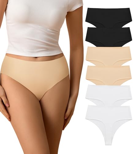 SHARICCA Seamless String Tanga Damen Hohe Taille Tanga Nahtlos Weich Atmungsaktiv Thong No Show Unterwäsche Slips Mehrpack (Mehrfarbig-6P03,XXL) von SHARICCA