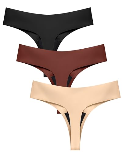 SHARICCA Seamless String Tanga Damen Unterhosen Nahtlose Unterwäsche Unsichtbar Atmungsaktiv Thong Slip (3er Pack Set),Schwarz,Hautfarbe,Lila,M von SHARICCA