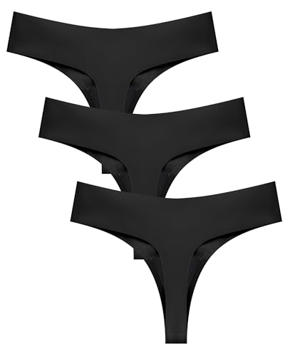 SHARICCA Seamless String Tanga Damen Unterhosen Nahtlose Unterwäsche Unsichtbar Atmungsaktiv Thong Slip (3er Pack Set),Schwarz,S von SHARICCA