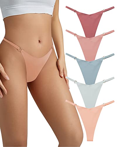 SHARICCA Seamless V-förmiger String Damen Low Rise Hipster Slip Herzform-Ring Frauen Slips 6 Pack (Mehrfarbig-02, M) von SHARICCA