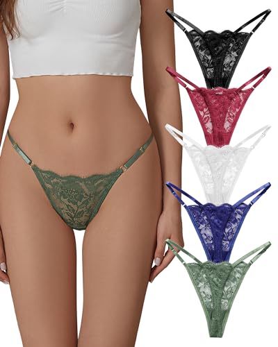 SHARICCA Spitze G-String Thongs für Frauen Einstellbare Sexy Low Rise Unterwäsche Atmungsaktive T-Rücken Thongs Höschen 3er-Pack, 5P - Basic, M SHARICCA Spitze G-String Thongs für Frauen Einstellbare Sexy Low Rise Unterwäsche Atmungsaktive T-Rücken Thongs Höschen 3er-Pack, 5P - Basic, M von SHARICCA