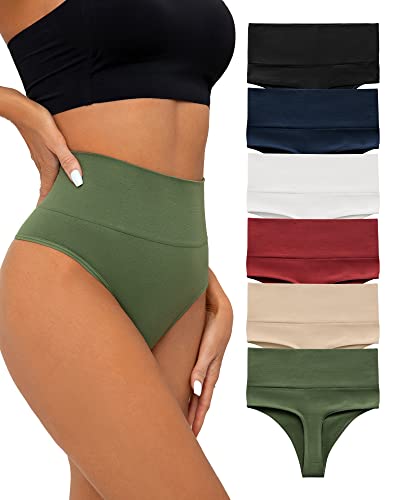 SHARICCA String Tanga Damen Hohe Taille Bauchweg Tanga Damen Stretch Unterwäsche Mehrpack (6P03-Mehrfarbig, S) von SHARICCA