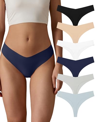 SHARICCA Strings Set Seamless Tangas Damen Nahtlose Unterhosen Sexy Mehrfarbig No Show Seamless Atmungsaktiv Thong Slip 6er-Pack Set (Mehrfarbig-6P14 XL) von SHARICCA