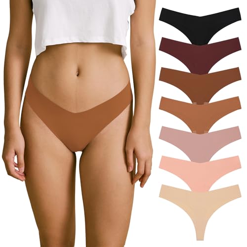 SHARICCA Strings Set Seamless Tangas Damen Nahtlose Unterhosen Sexy Mehrfarbig No Show Seamless Atmungsaktiv Thong Slip 7er-Pack Set (Mehrfarbig-7P09 L) von SHARICCA