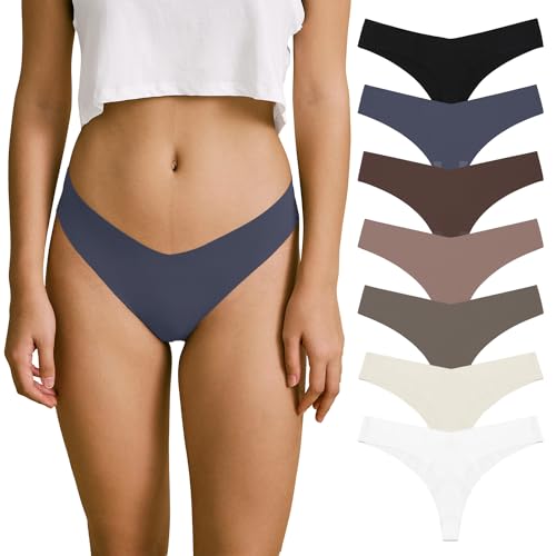 SHARICCA Strings Set Seamless Tangas Damen Nahtlose Unterhosen Sexy Mehrfarbig No Show Seamless Atmungsaktiv Thong Slip 7er-Pack Set (Mehrfarbig-7P10 L) von SHARICCA