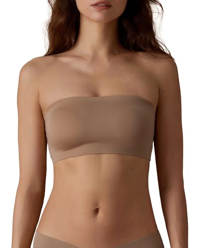 SHARICCA Trägerloser BH Damen Ungepolstert Rutschfestes Silikon Bandeau BH Bequem Nahtlose Tube Top BH Ohne Träger Seamless Bra(Milchquark-1P05, M-New) von SHARICCA