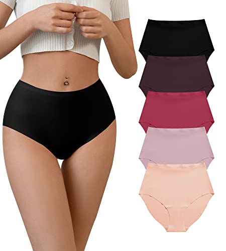 SHARICCA Unterhosen Damen Nahtlos Hohe Taille Slips No Show Unterwäsche 5er Pack (Mehrfarbig-02, L) von SHARICCA