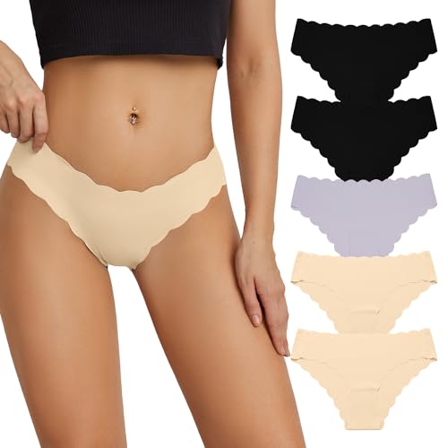 SHARICCA Unterhosen Damen Seamless Nahtlose Slips Damen Hipster Unsichtbare Brazil Slips Sexy Panties Bequem Frauen Panties (Mehrfarbig-5P05 L) von SHARICCA