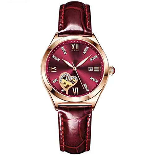 SHATONG DamenUhren Strass Multifunktional Wasserdicht Mechanisches Uhrwerk Armbanduhr Lederband Elegantes Geschenk für Damen von SHATONG