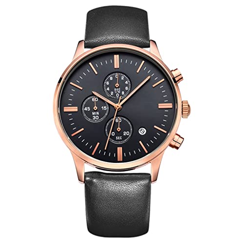 SHATONG Herren-Armbanduhr, rund, minimalistisch, leuchtend, Chronograph, Quarz, Multi-Zifferblatt, Analog, mit Lederband von SHATONG