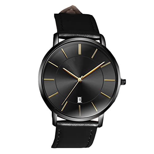 SHATONG Herren-Armbanduhr, ultradünn, lässig, wasserdicht, Quarzuhr, modisch, analog, mit Lederband und Kalenderfenster von SHATONG