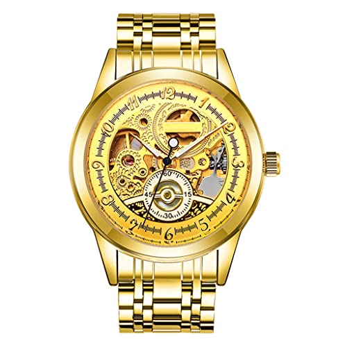 SHATONG Herrenuhr Leuchtend Analog Wasserdicht Armbanduhr mit Edelstahl Band Luxus Skelett Mechanisch Uhren Geschenk für Männer von SHATONG