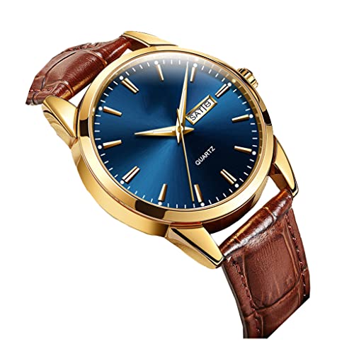 SHATONG Herrenuhren Quarz Leuchtend Analog Wasserdicht Armbanduhr mit Bequemes Lederband von SHATONG