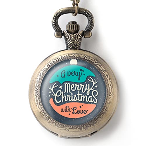 SHATONG Klassische Weihnachtsmann-Serie Quarz Retro Taschenuhr mit arabische Ziffern und Kette,Weihnachten Geschenk für Männer und Frauen von SHATONG